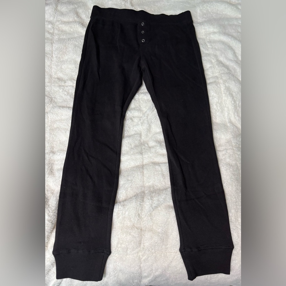 UGG Black Women’s Waffle Knit Cotton Thermal Lounge Sleep Pants